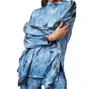French Kyss Marble Wash Poncho In Denim In Multi