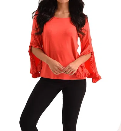 French Kyss Marie Ruffle Sleeve Scoop Top In Coral In Pink