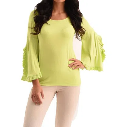 French Kyss Marie Ruffle Sleeve Scoop Top In Lime In Multi