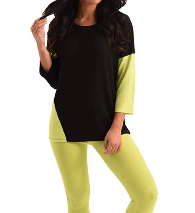 French Kyss Mason 2 Tone Sleeve Kashmira Sweater In Black Lime In Multi