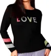 French Kyss Multi Love Crew Top In Black In Black