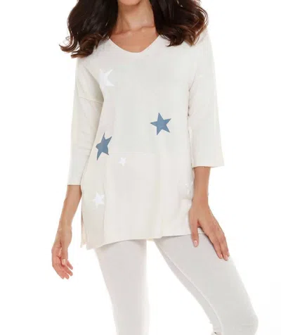 French Kyss Natasha Kashmira 3/4 Sleeve V-neck Pullover In Beige In White