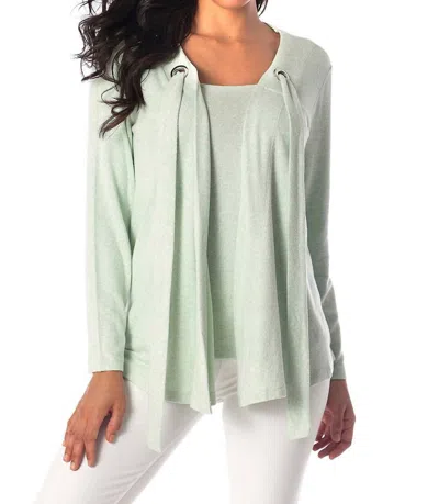 French Kyss Nikki Kashmira Grommet Open Cardigan In Mint In Blue