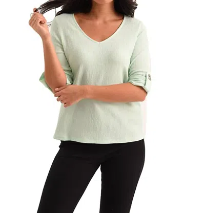 French Kyss Nina Grommet 3/4 Top In Mint In White