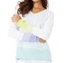 French Kyss Ombre 3/4 Sleeve V-neck Top In White/lilac/mist In Multi
