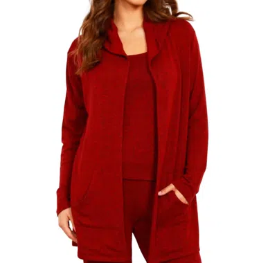 French Kyss Open Hoodie Duster In Wine In Red