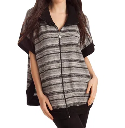 French Kyss Penelope Zip-up Poncho In Black Multi In Grey