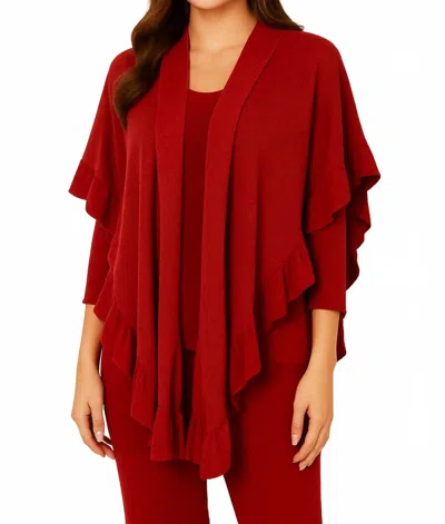 French Kyss Ruffle Cotton Blend Poncho In Wine In Red