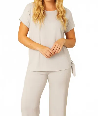 French Kyss Short Sleeve Side Tie Detail Top In Slate In White