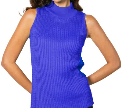 French Kyss Sleeveless Braided Mock Neck Top In Ink In Blue