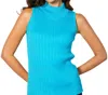 FRENCH KYSS SLEEVELESS BRAIDED MOCK NECK TOP IN TURQUOISE