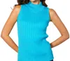 French Kyss Sleeveless Braided Mock Neck Top In Turquoise In Blue
