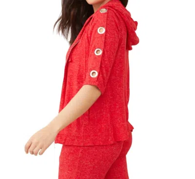 French Kyss Soft Stretch 3/4 Grommet Crew Top In Red
