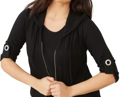 French Kyss Soft Stretch Roll Sleeve Top In Black