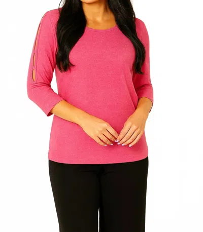 French Kyss Soft Stretch Sleeve Lattice Crew Neck Top In Candy In Pink