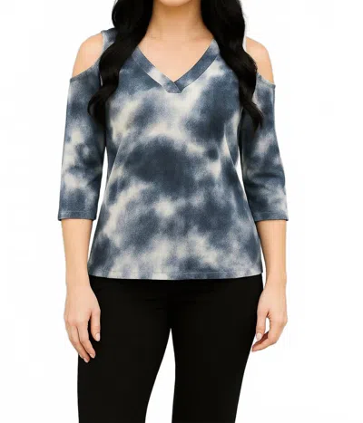 French Kyss Soft Stretch Tie Dye V Neck Top In Ink In Multi