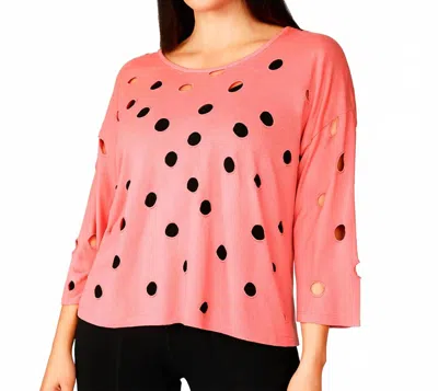 French Kyss Solid Holey Crewneck Top In Coral In Pink