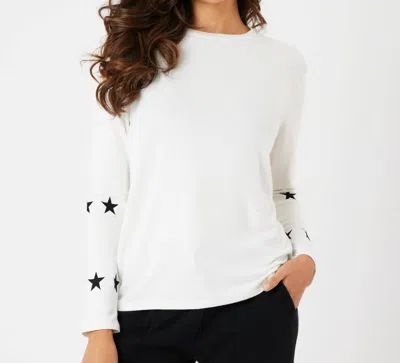 French Kyss Star Sleeve Round Neck Top In Ivory/black In Multi