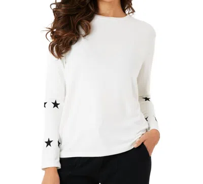 French Kyss Star Sleeve Round Neck Top In Ivory/black In White