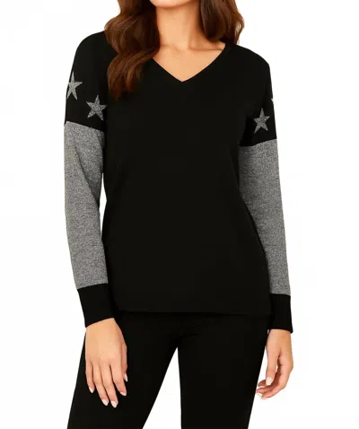 French Kyss Star Sleeve Sweater In Black/gray In Multi