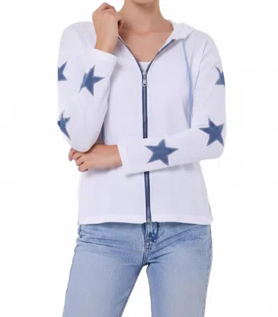 French Kyss Star Zip Up Jacket In White/denim In Blue