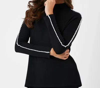 French Kyss Stitch Sleeve Mock Neck Sweater In Black/ivory