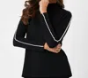 French Kyss Stitch Sleeve Mock Neck Sweater In Black/ivory In Multi