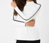 French Kyss Stitch Sleeve Mock Neck Sweater In Ivory/black In Multi