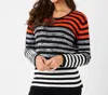 French Kyss Stripe Scoop Neck Top In Coral/multi In Multi