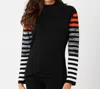 French Kyss Stripe Sleeve Mock Neck Top In Black/coral In Multi