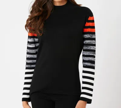 French Kyss Stripe Sleeve Mock Neck Top In Black/coral In Multi