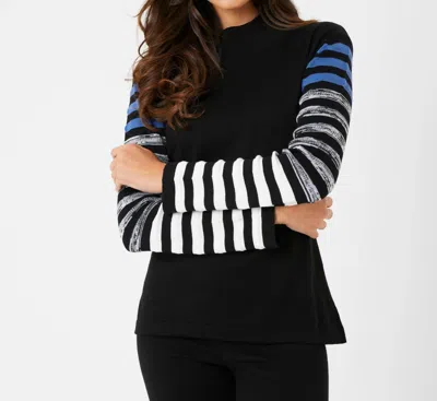 French Kyss Stripe Sleeve Mock Neck Top In Black/denim In Multi