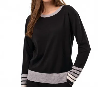 French Kyss Stripe Sleeve Scoop Neck Top In Black/slate In Multi