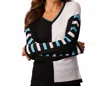 French Kyss Stripe Sleeve Sweater In Black Multi In Multi