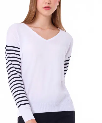 French Kyss Stripe Sleeve Top In White/black In Multi