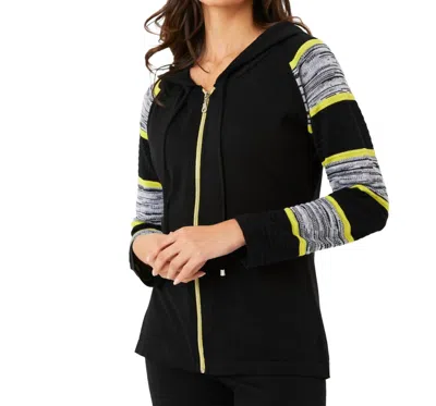 French Kyss Stripe Sleeve Zip Up Hoodie In Black/lime