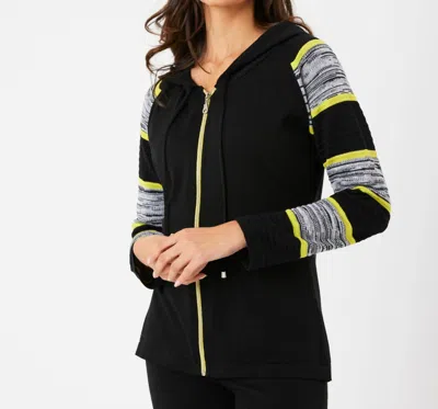 French Kyss Stripe Sleeve Zip Up Hoodie In Black/lime In Multi