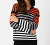 French Kyss Stripe V-neck Hoodie In Coral/multi In Multi