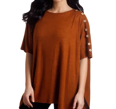 French Kyss Supersoft Button Detail Poncho In Spice In Brown