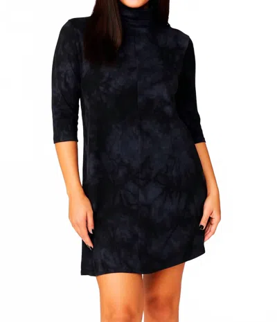 French Kyss Tie Dye Mock Neck Dress In Oil In Blue