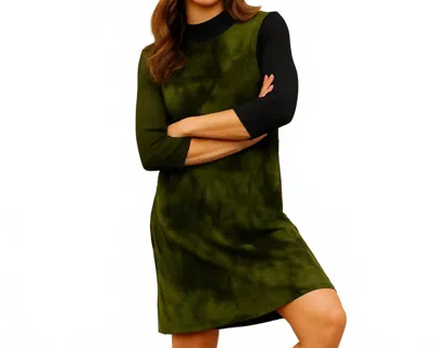 French Kyss Tie Dye Mock Neck Mini Dress In Army In Green