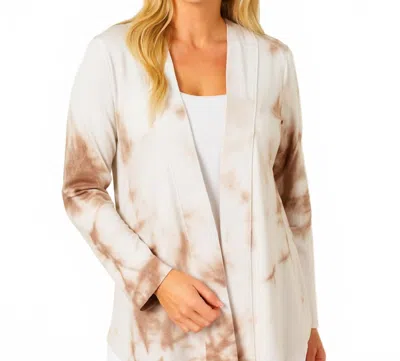 French Kyss Tie Dye Open Cardigan In White/beige In Multi