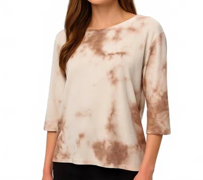 French Kyss Tie Dye Scoop Neck Top In White/beige In Brown
