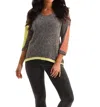 French Kyss Tracy Color Block Crochet Top In Black Multi In Grey