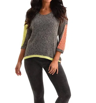 French Kyss Tracy Color Block Crochet Top In Black Multi In Grey