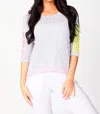 French Kyss Tracy Color Block Crochet Top In Slate Multi In White