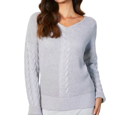 French Kyss V-neck Cable Knit Sweater In Slate In Purple