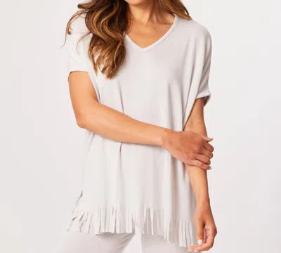 French Kyss V-neck Fringe Top In Slate In Gray
