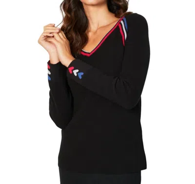 French Kyss V-neck Knit Top In Black/multi