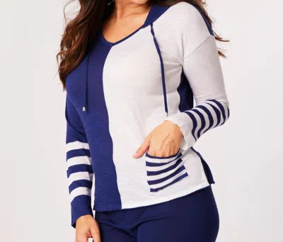 French Kyss V-neck Long Sleeve Hoodie In Navy/white In Multi